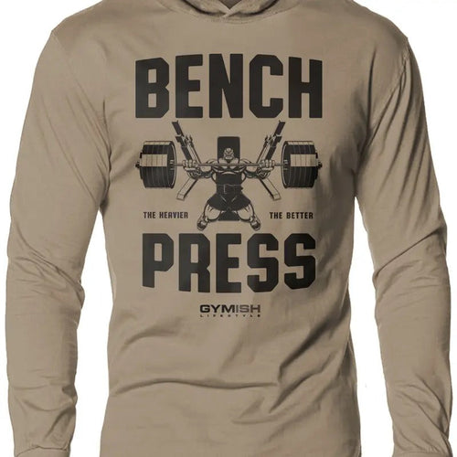025. Bench Press Lightweight Workout Long Sleeve Hooded Gym T-shirt for Men Cotton Menswear Hoodie, Sweatshirt