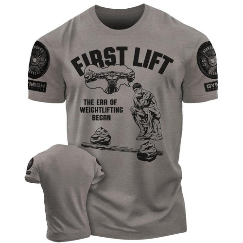 038. First Lift Funny Motivational Workout Gym T-Shirt for Men Hoodie, Sweatshirt | RetroVerseTees.com