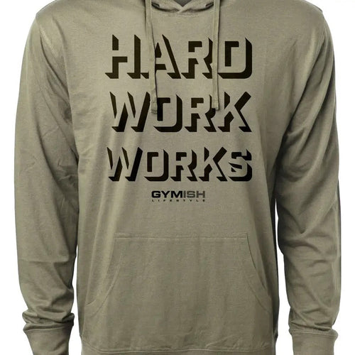049. Hard Work Works Lightweight Workout Long Sleeve Hooded Gym T-shirt for Men Cotton Menswear Hoodie, Sweatshirt