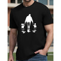 1 pc, 100% cotton T-shirt, Father With Son & Daughter Print Men's Tee, Casual Style, Short Sleeve, Summer T-Shirt, Round...
