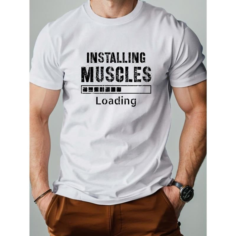 1 pc, 100% cotton T-shirt, INSTALLING MUSCLES LOADING Pure Cotton Men's Tshirt Comfort Fit Made in USA Hoodie, Sweatshirt