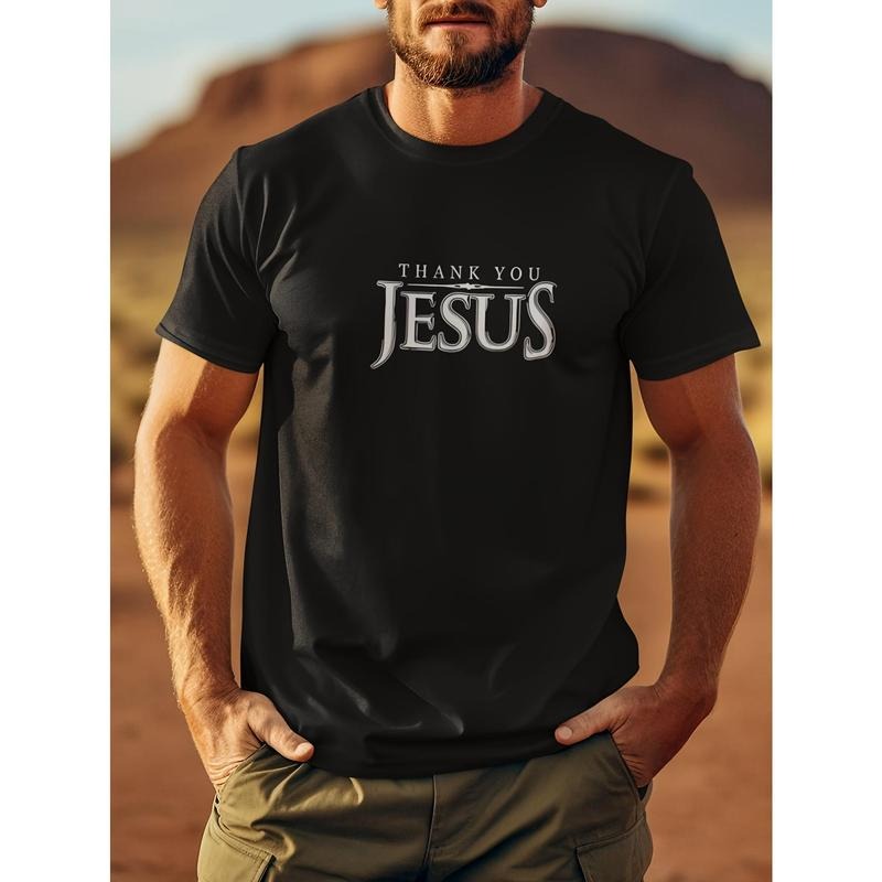 1 pc, 100% cotton T-shirt, Thank You Jesus Print Tee Shirt, Tees For Men, Casual Short Sleeve T-shirt For Summer Made in...