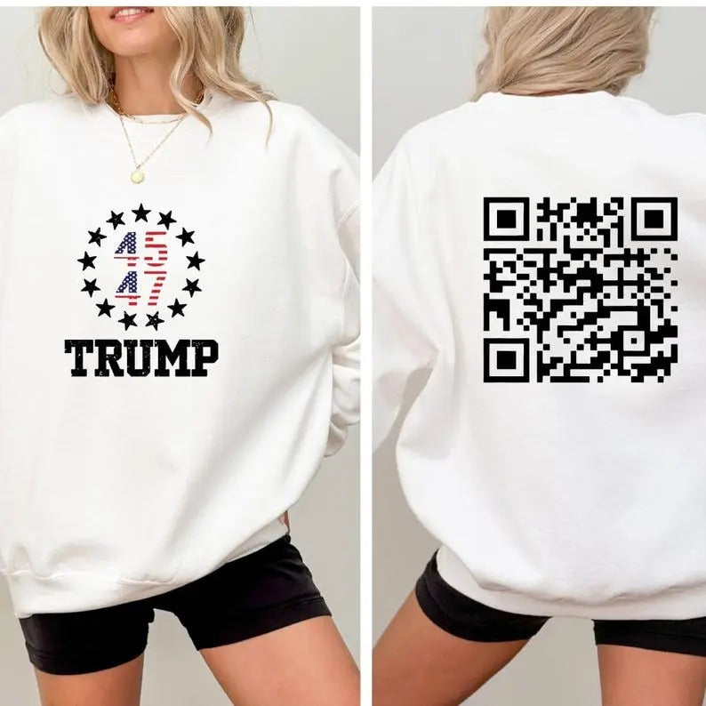 2 Sides Trump Dance QR Code Sweatshirt, Trump Dance Prank Sweatshirt, Trump MAGA 2024 Sweatshirt, Gifts, Gift For Her,...