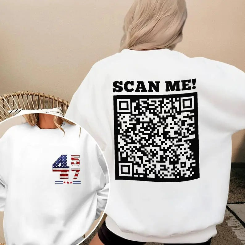 2 Sides Trump Dancing QR Code Unisex Sweatshirt, Funny President Trump Dance Sweatshirt, Gifts, Gift For Her, Gift For...