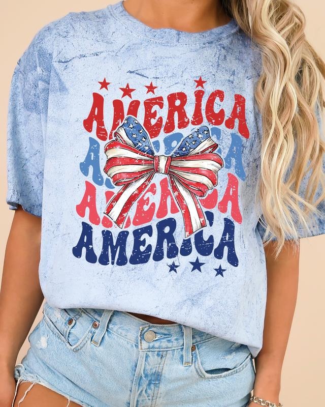 America, Patriotic Bow, Retro, USA, 4th Of July, Color Blast, Comfort Colors Tshirt, Women's Comfort Color Tee, Tshirt...