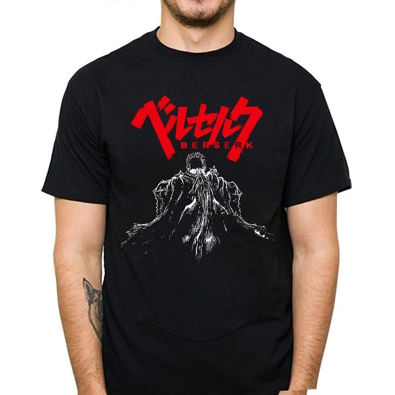 Anime Berserk Vintage T-Shirt Manga Washed T-shirt Pure Cotton Short Sleeve Tee Unisex Full Size Hoodie, Sweatshirt