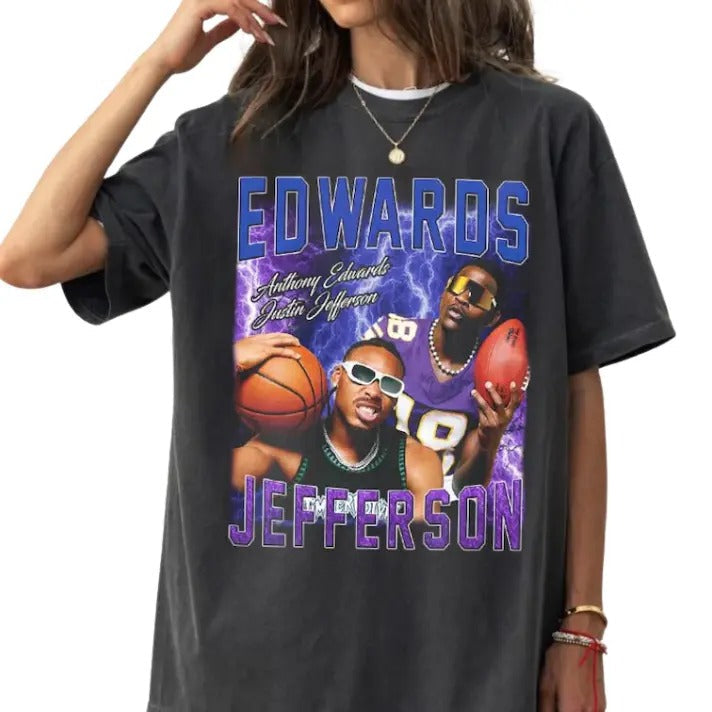 Anthony Edwards And Justin Jefferson Vintage Graphic Shirt, Sweatshirt #Minnesottaa Sports Retro Bootleg Shirt, Game Day...