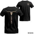 Ariat T-Shirt - Western-style bull skull design with vintage floral elements, adding a unique and bold statement, Unisex....