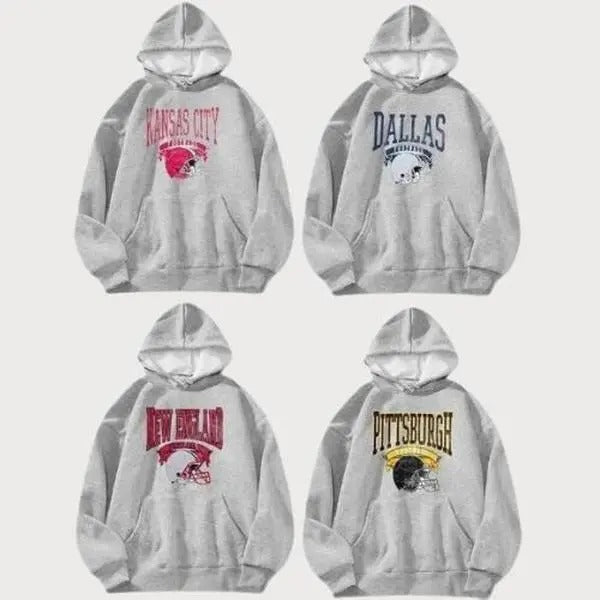 Ash Grey Color All Team Football Hoodie Vintage Football Big Words Logo Hoodie Hometown Football Hoodie Football Thowback...