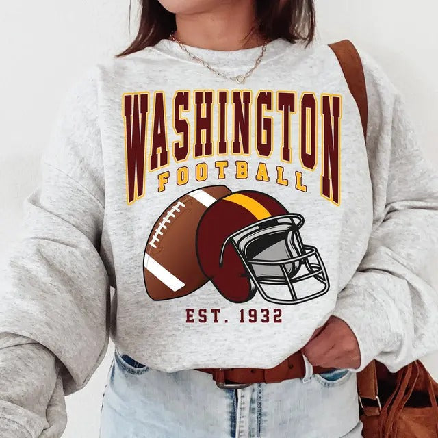 [BIG DEAL]Vintage All team Football Big Word Sport Grey Unisex Sweatshirt For men and women, Retro Cotton CrewNeck...