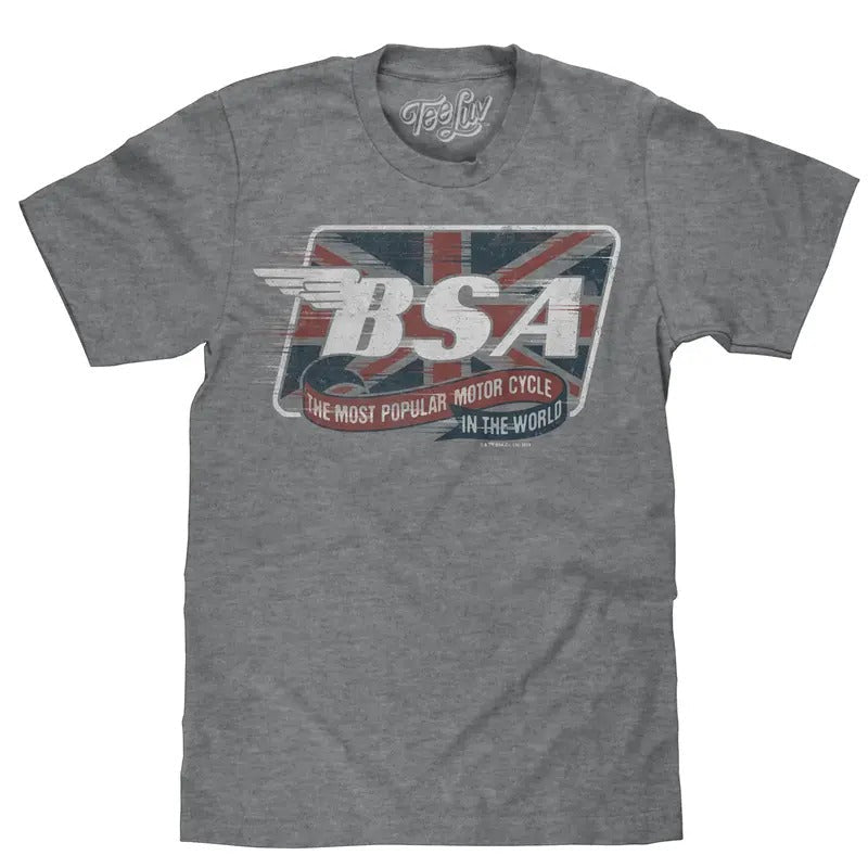 BSA Motorcycles Union Jack T-Shirt - Gray Hoodie, Sweatshirt | RetroVerseTees.com