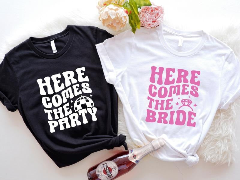 Bachelorette Tour Shirts, Here Comes The Bride T-Shirt, Here Comes The Party Tee, Matching Bridesmaid Shirt, Bride To Be...