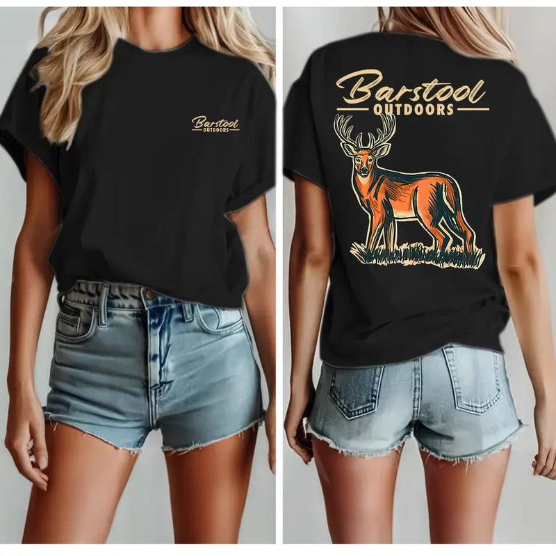 Barstool Outdoors Deer Vintage Custom T-shirt,  Gift for Women and Men Cotton T-Shirt, S to 4XL, Womenwear Hoodie, Sweatshirt