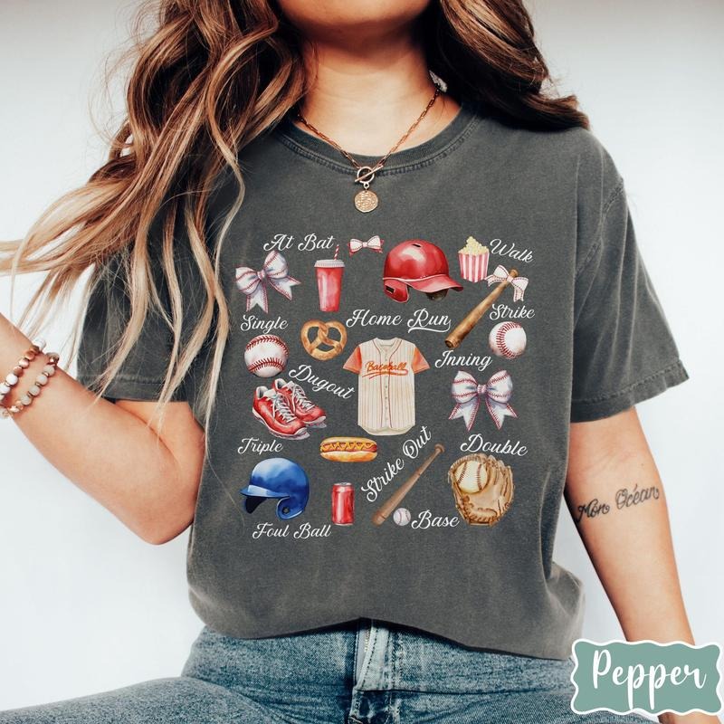 Baseball Comfort Colors T-Shirt, Mom Baseball T-Shirt, Bows Baseball Tee, Game Day T-Shirt, Sports Coquette Tee, Baseball...