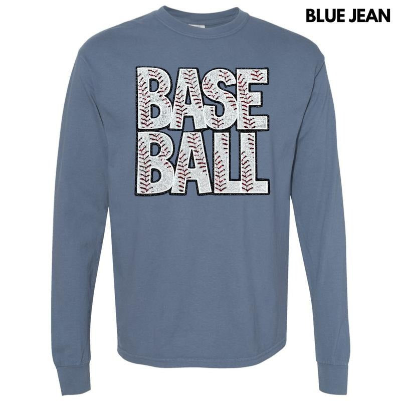 Baseball Words Sequin Patch Long Sleeve Comfort Colors T-Shirt Hoodie, Sweatshirt | RetroVerseTees.com