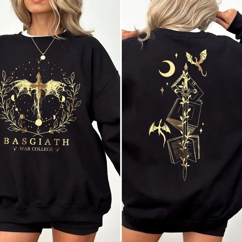 Basgiath War College Shirt - Fourth Wing Comfort Colors, Dragon Rider Shirt, Rebecca Yoros, Black Long Sleeve Oversized...