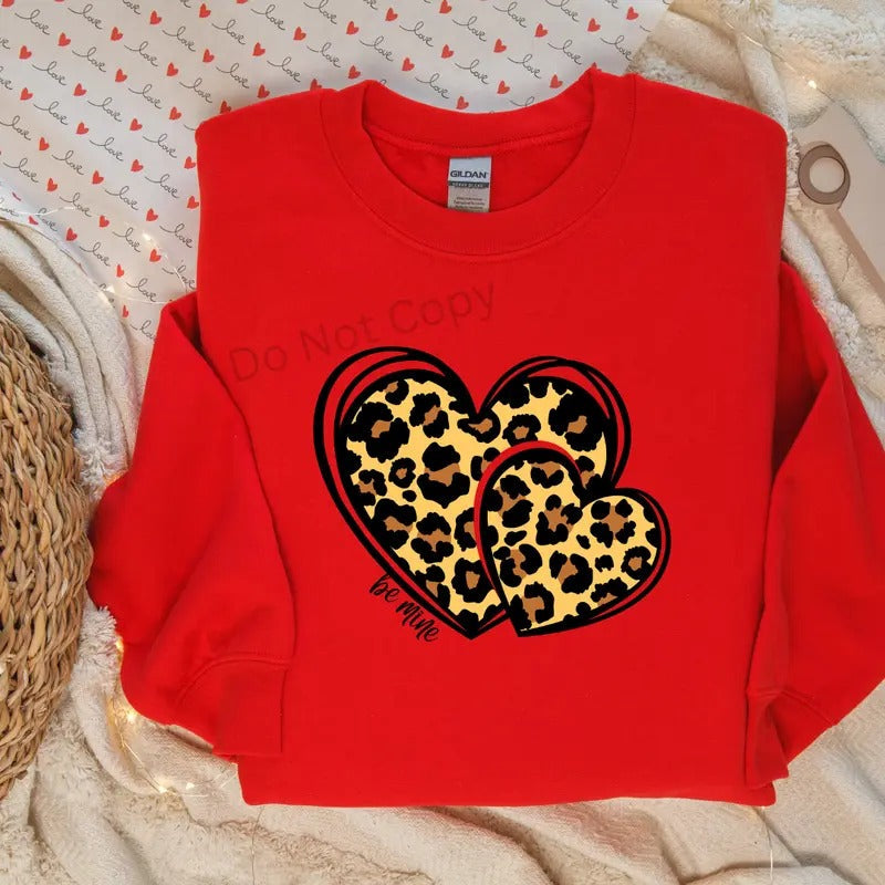 Be Mine Leopard Heart Direct to Film Garment Transfer T-Shirts, Hoodie, Sweatshirt | RetroVerseTees.com