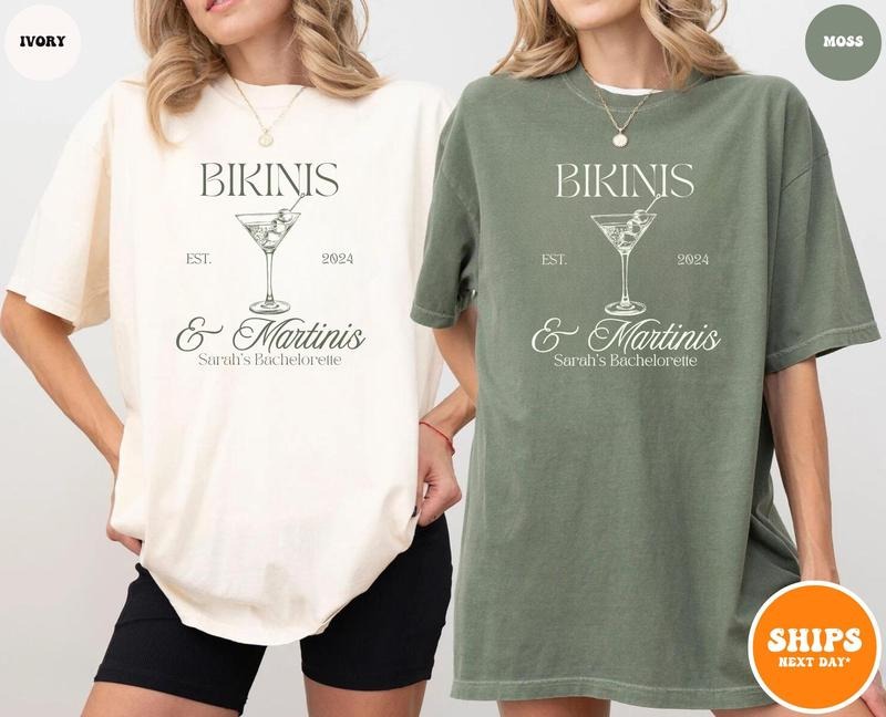 Beach Bachelorette Party T-shirt Martinis and Bikinis Custom Bachelorette Shirts Personalized Luxury Bachelorette Social...