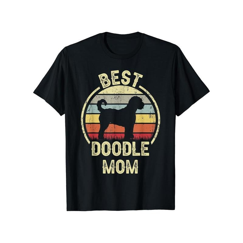 Best Dog Mom Ever" Vintage Goldendoodle Graphic Tee - 100% Cotton, Crew Neck, Short Sleeve T-Shirt for Men