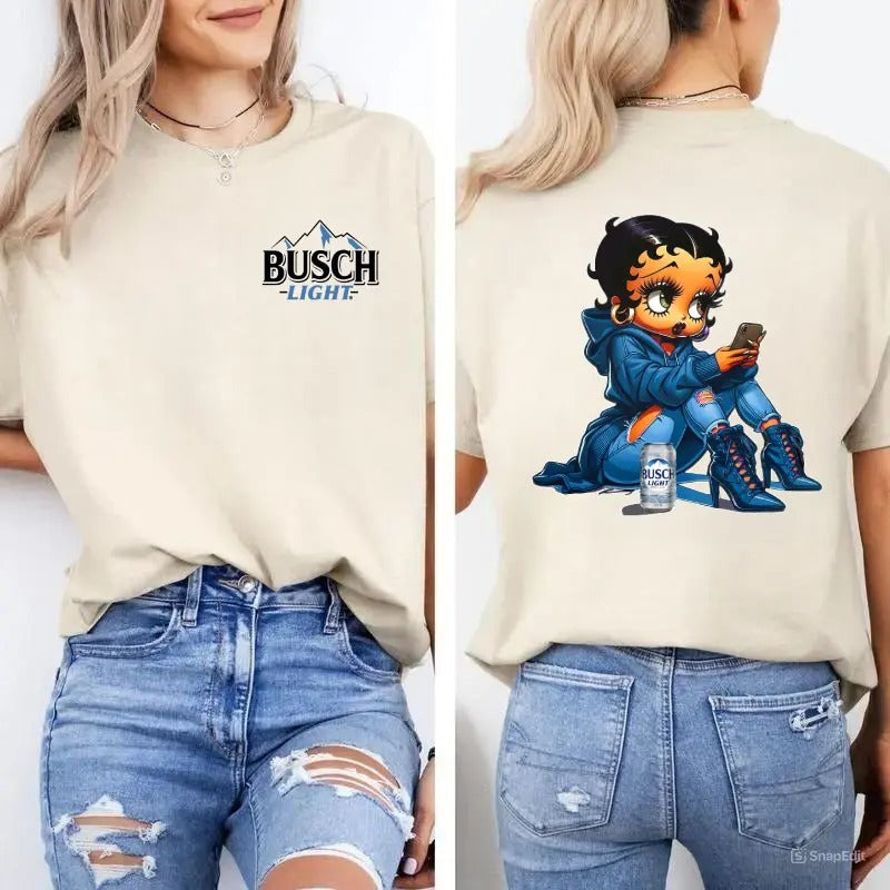 Betty Booop Shirt, Bussch Light Shirts, Girl Power Shirt, Cute Sweatshirt,  Unisex Classic Cotton Tee with 2 Sided...