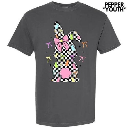 *** Black Checkered Bunny Comfort Colors T-Shirt (Youth) Hoodie, Sweatshirt | RetroVerseTees.com