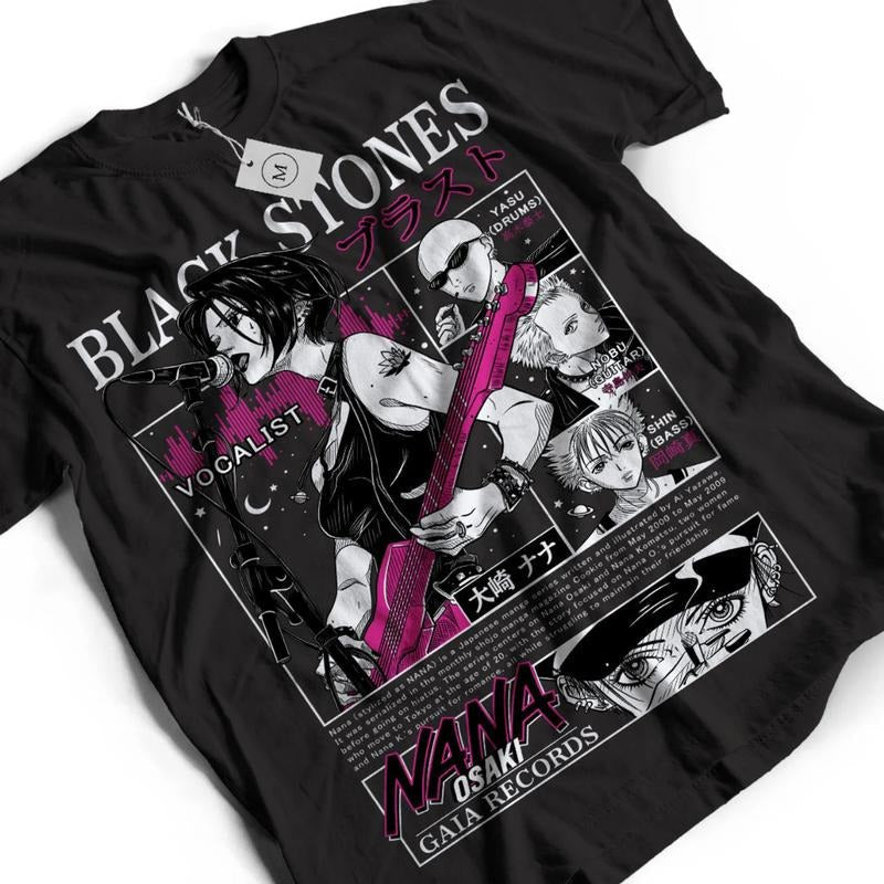 Black Stones Anime T-shirt & Sweatshirt, Nana Osaki Girl Gaia Records Graphic Tee, Vintage Oversized Unisex Streetwear,...