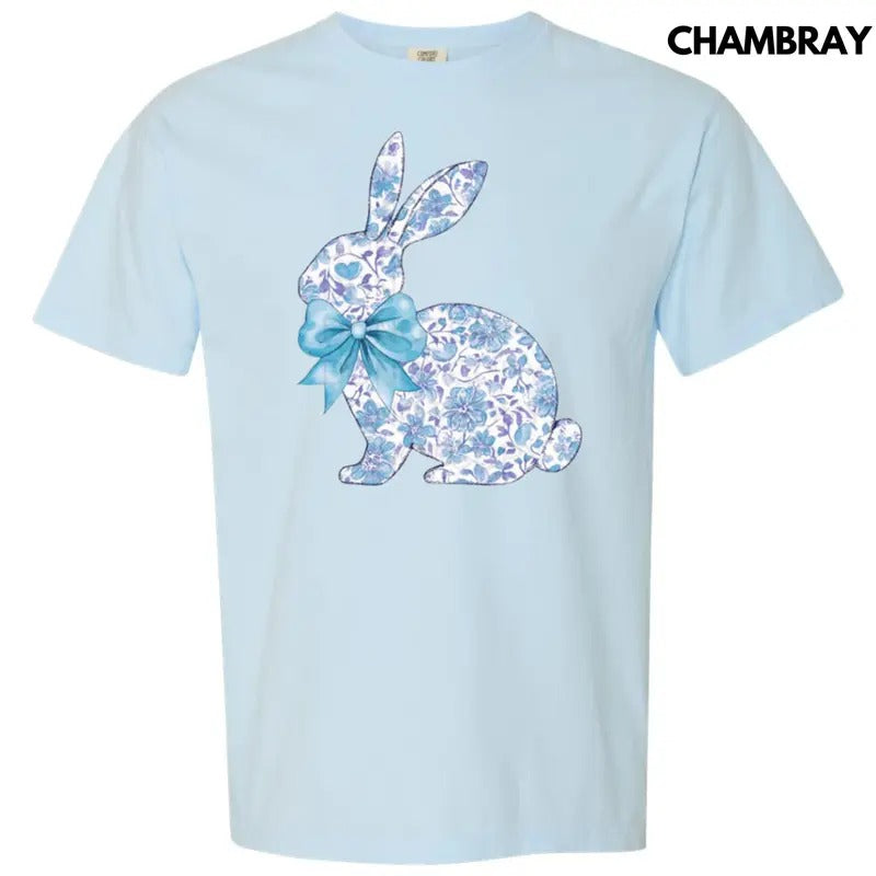 Blue Floral Easter Bunny Comfort Colors T-Shirt Hoodie, Sweatshirt | RetroVerseTees.com