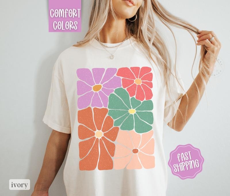 Boho Floral 7 Shirt Comfort Colors, Wildflower Tshirt, Boho Tee, Oversized Women's Shirt, Floral Abstract Tee Hoodie,...