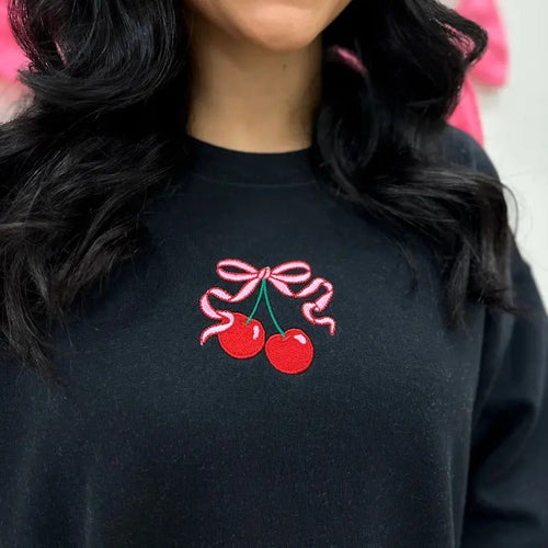 'Bow Cherries' Crewneck Sweatshirt T-Shirts, Hoodie | RetroVerseTees.com
