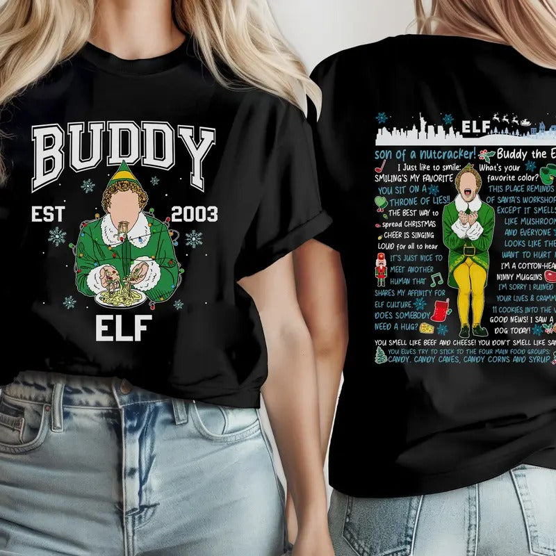 Buddy The Elf Vintage Quotes Christmas Light T-Shirt, Buddy The Elf Est 2001 Shirt, Elf Movie Quotes, Christmas Shirts,...