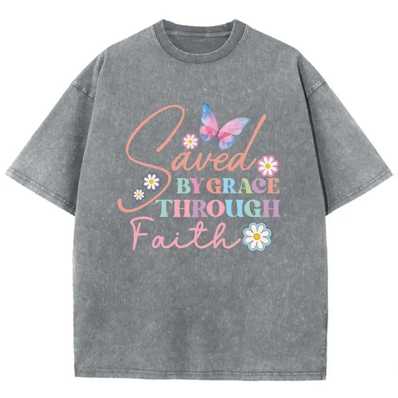Bygrace Through Unisex Washed T-Shirt, Christian Jesus  t shirts, Vintage 90s Graphic Tee Gift Cotton Top Womenswear,...