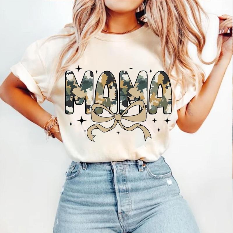 Camo Mama Coquette T-Shirt, Mama Camouflage T-Shirt, Mama Varsity Shirt, Mothers Day T-Shirt, Mama Bow T-Shirt, Duck...