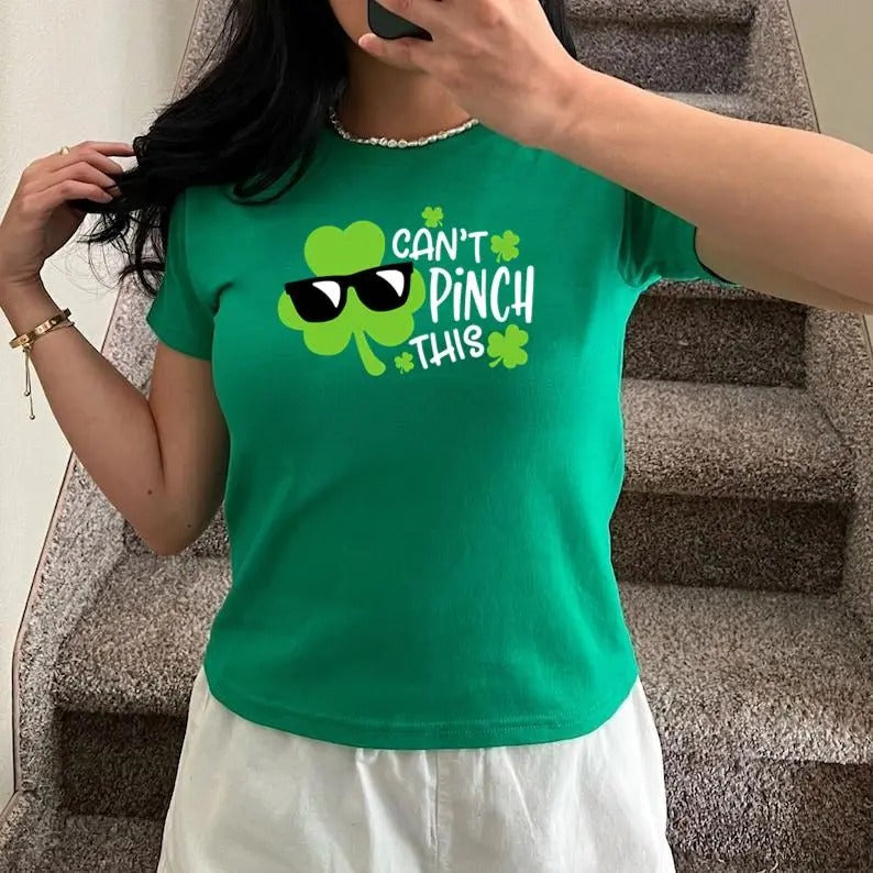 Can_t Pinch This Baby Tee, Cute Shamrock With Sunglasses Shirt, St Patrick's Day Shirt, St Patty's Lucky Women Shirt,...