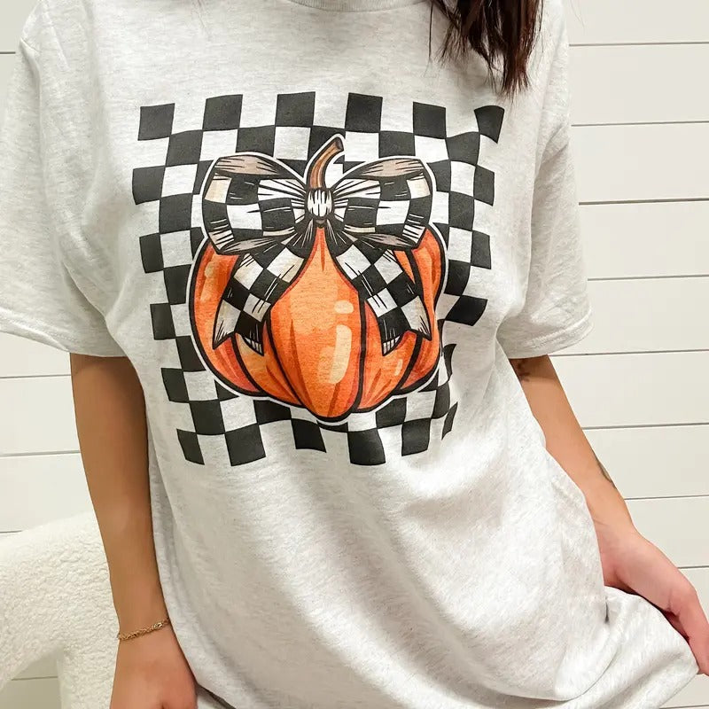 Checkered Pumpkin Graphic Pullover T-Shirts, Hoodie, Sweatshirt | RetroVerseTees.com