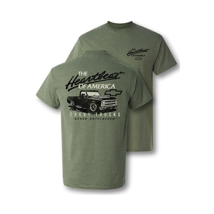 Chevy Trucks Never Outclassed Heartbeat of America Vintage Graphic T-Shirt Cotton Casual Crewneck Shortsleeve Menswear...