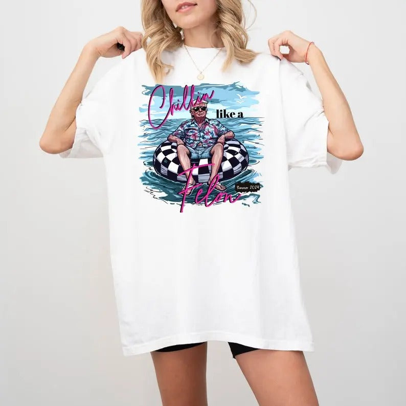 Chillin Like a Felon Comfort Colors Shirt, Trump Summer 2024 Tee, Patri0tic Shirt, Conser-vative Top Traditional Cotton...