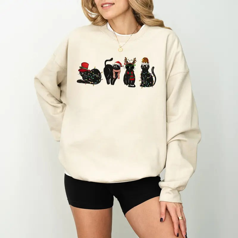 Christmas Black Cat Sweatshirt, Cute Cat Christmas Sweater, Cat Lover Gift For Christmas, Christmas Sweatshirt, Cat Mommy...