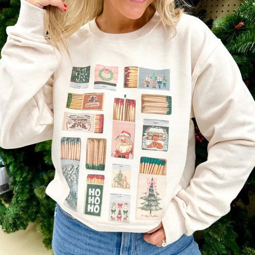 'Christmas Matchboxes' Crewneck Sweatshirt T-Shirts, Hoodie | RetroVerseTees.com
