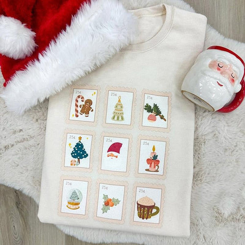 'Christmas Stamps' Crewneck Sweatshirt T-Shirts, Hoodie | RetroVerseTees.com