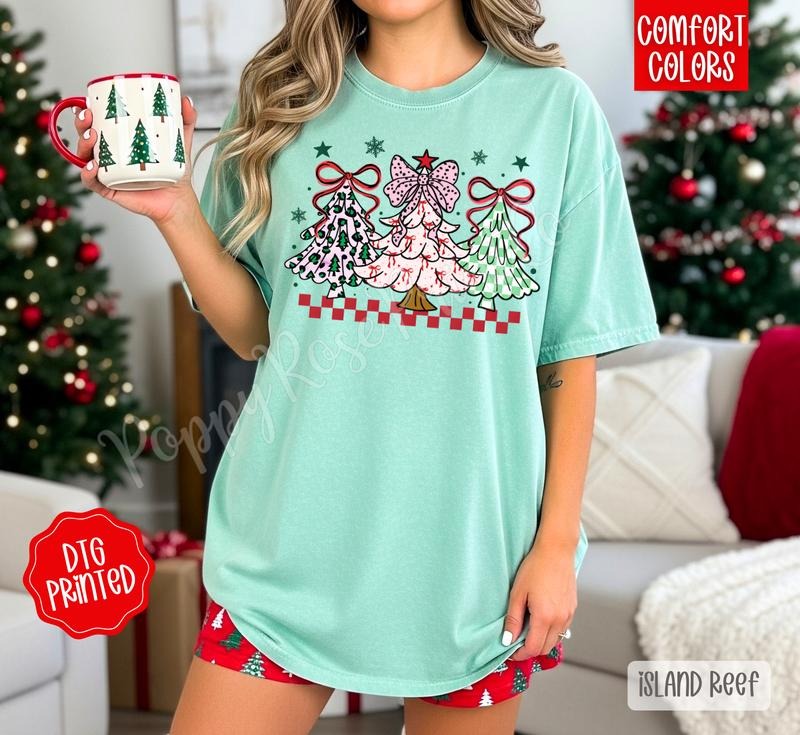 Christmas Tree Trio Comfort Colors, Trendy Women's Holiday Tshirt Hoodie, Sweatshirt | RetroVerseTees.com