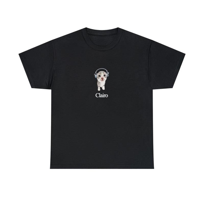 Clairo Cat T Shirt Fan Merch Cute Cat Listening to Music Funny Shirt, Wardrobe Staple, For Any Season, Clean Lines,...