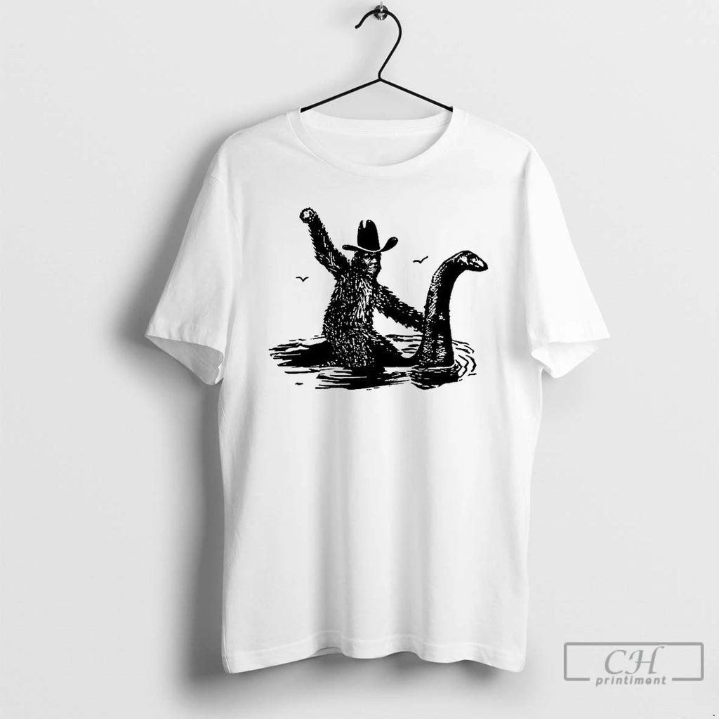 Classic Bigfoot Riding Nessie Mystical Creatures T Shirts Hoodie Longsleeve