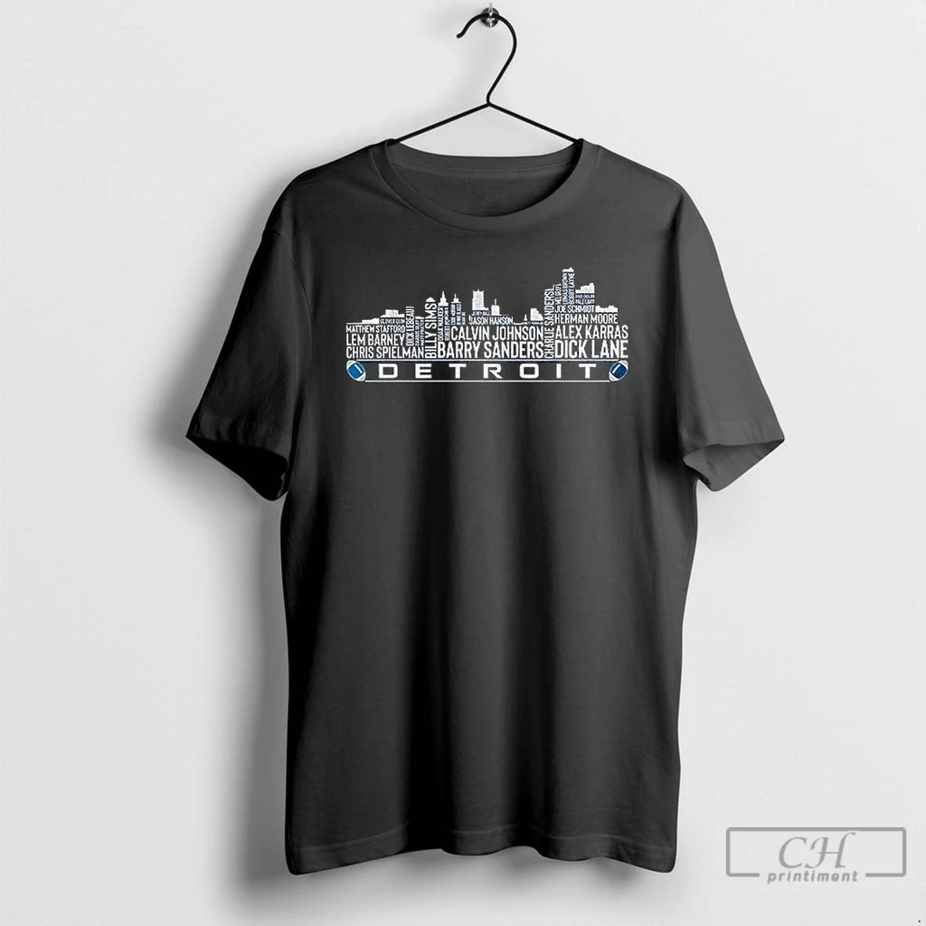 Classic Detroit Lions Football City Skyline Greatest Of All Time Team Legends Barry Sanders T-Shirts, Hoodie, Sweatshirt