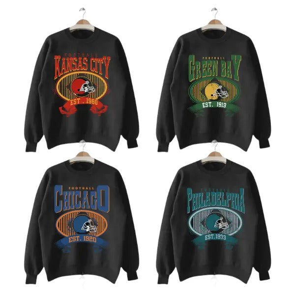 Classic Football Crewneck Sweatshirt - Black Color For All Team T-Shirts, Hoodie | RetroVerseTees.com