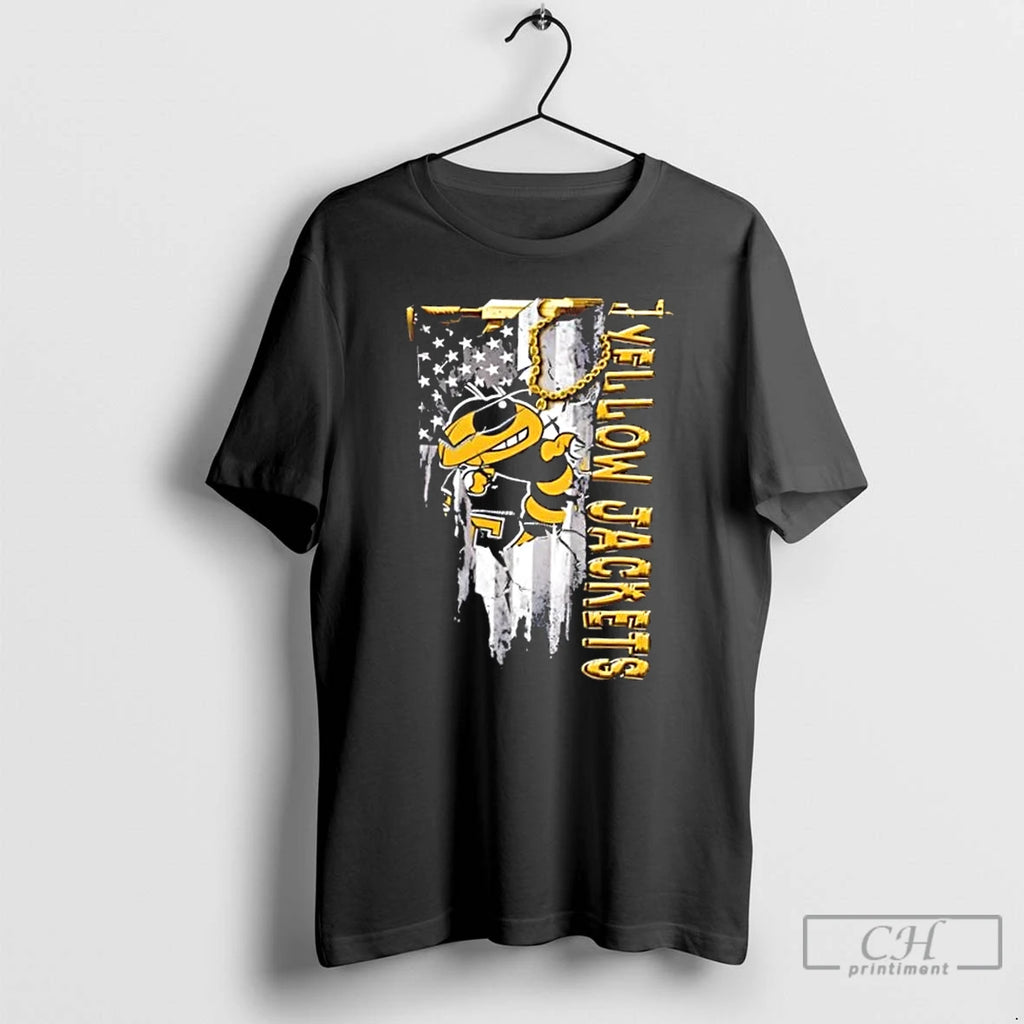 Classic Georgia Tech Yellow Jackets Football Battle Shattered Usa Flag Rip Design T Shirts Sweater Hoodie, Sweatshirt