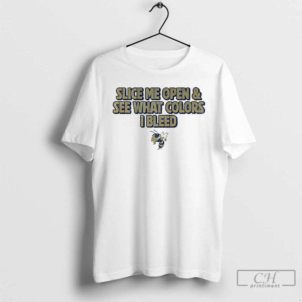 Classic Georgia Tech Yellow Jackets Slice Me Open See What Colors I Bleed T Shirts Hoodie, Sweatshirt | RetroVerseTees.com