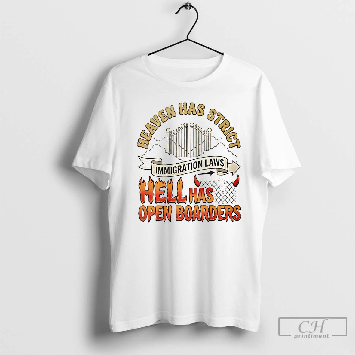 Classic Heaven Has Strict Immigration Laws Hell Has Open Borders Christmas T-Shirts, Hoodie, Sweatshirt | RetroVerseTees.com