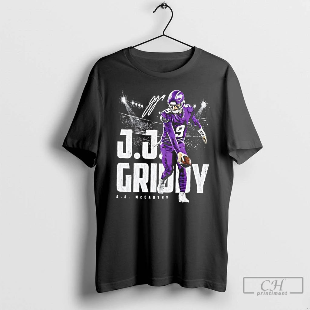 Classic J J Mccarthy Griddy Minnesota Vikings Football Signature T-Shirts, Hoodie, Sweatshirt | RetroVerseTees.com