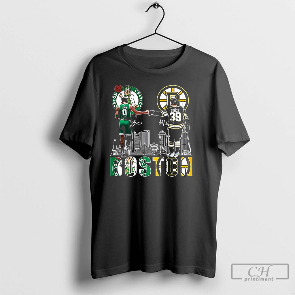Classic Jayson Tatum Boston Celtics Touch Hand Morgan Geekie Boston Bruins 2025 Signature T Shirts Hoodie, Sweatshirt