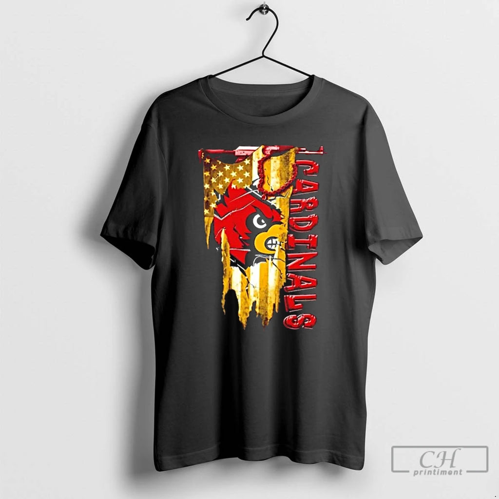 Classic Louisville Cardinals Football Battle Shattered Usa Flag Rip Design T-Shirts, Hoodie, Sweatshirt | RetroVerseTees.com